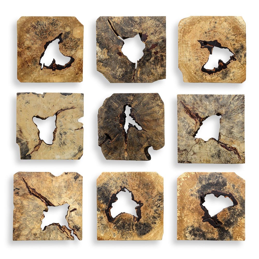 Decoración de pared de madera Bahati, Natural , Set de 9