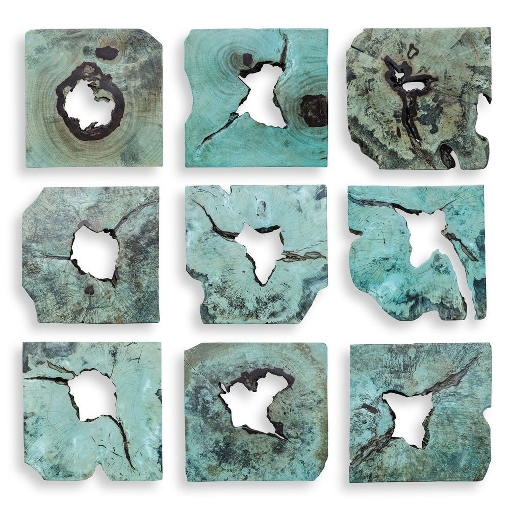 Decoración de pared de madera Bahati, Azul , Set de 9