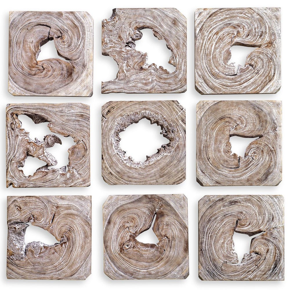Decoración de pared de madera Bahati, Encalado , Set de 9