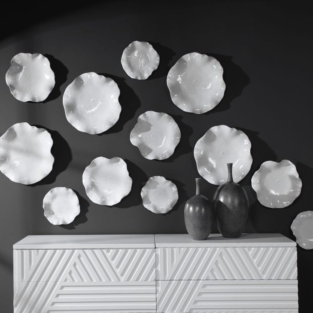 Decoración de pared exterior de cerámica Abella, Blanco , Set de 3