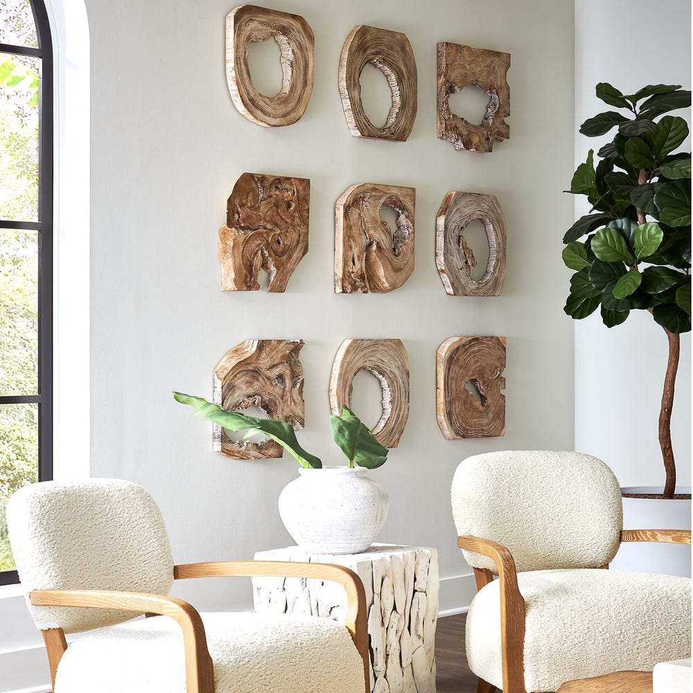 Decoración de pared de madera Bahati, Encalado , Set de 9