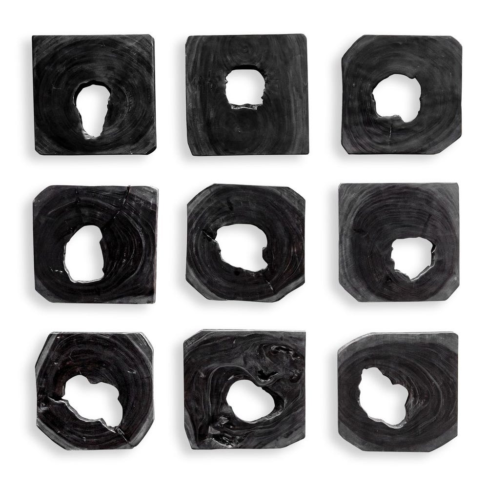Decoración de pared de madera Bahati, Ébano, Set de 9
